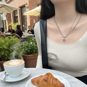 Vendita calda moda di tendenza minimalista ragazze gioielli stella farfalla collana in acciaio inox con perle forma geometrica all'ingrosso - Product Image 3