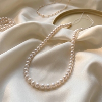 Collier de perles d'eau douce cultivées blanches authentiques de 7-8 mm, presque rondes, 3A, pour femmes, bijoux
