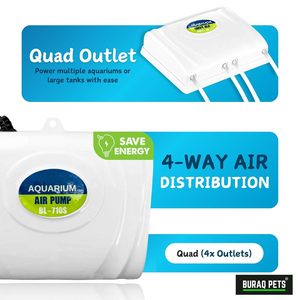 Bomba de Aire para Acuario de 4 Salidas, Bomba de Oxígeno de Alto Rendimiento con Flujo de Aire Silencioso para Acuarios de Agua Dulce y Marinos - Product Image 2