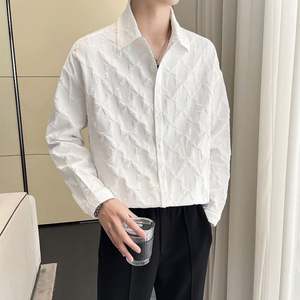 Camisa informal de manga larga con cuello vuelto para hombre de alta calidad, vestido Formal holgado con cuello Polo para proceso de grabado de otoño - Product Image 4