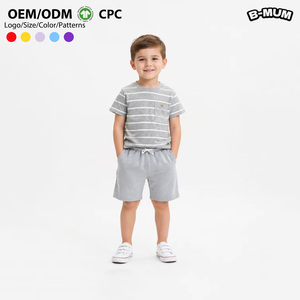 Conjunto de Ropa de Algodón a Rayas para Niños Pequeños de 2 a 6 Años, Camiseta de Manga Corta y Pantalones Cortos con Bolsillo en el Pecho y Cintura Elástica - Product Image 1