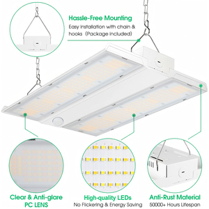 Lumière linéaire industrielle haute baie 300W en aluminium 150LM/W DLC ETL répertoriée IP65 garantie de 5 ans pour les garages d'ateliers intérieurs et extérieurs - Product Image 2