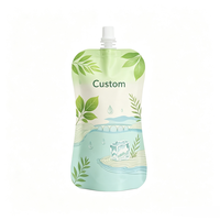 Pochette souple personnalisée blanche et noire pour boissons et jus, réutilisable, avec bec verseur, emballage plastique pour liquides, pochette verticale avec ventouse