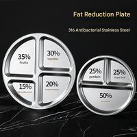 Assiette de service ronde en acier inoxydable 304 de 23 cm à 3 compartiments pour adultes – Idéale pour la cantine et le contrôle des portions
