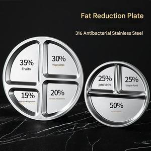 Piatto Diviso in Acciaio Inox 304 da 23cm, Vassoio Rotondo a 3 Scomparti per Controllo Porzioni, Piatto di Servizio per Adulti e Mensa - Product Image 4