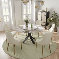 Table à manger ronde en marbre blanc de luxe moderne avec plateau tournant en pierre frittée pour 6 personnes, en stock, livraison directe depuis les États-Unis par VOXHOME