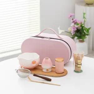 Juego de Tazas de Matcha de Cerámica Hechas a Mano JY con Caja de Cuero y Bandeja, 8 Piezas, Estilo Japonés para Ceremonia del Té, Soporte para Chasen - Product Image 2