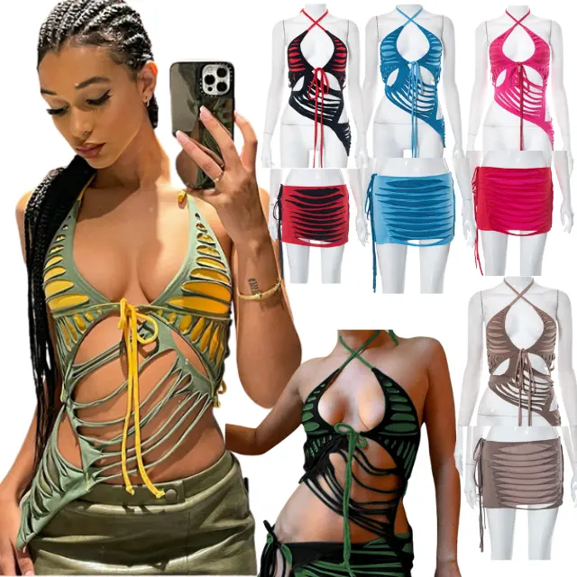 New Style Casual Halter Sleeveless Tank Top Sexy Hollow Out 2023 Clothing Cute Tank Top