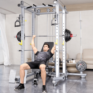 เครื่องฝึกกล้ามเนื้อแบบมัลติฟังก์ชั่น 5-in-1 ยี่ห้อ Commercial Trainer รุ่น Smith Machine Steel รองรับน้ำหนักได้ 1500 ปอนด์ พร้อมสายเคเบิลครอสโอเวอร์ สำหรับคลับออกกำลังกาย นักเพาะกาย และการฝึกกล้ามเนื้อหลัง - Product Image 5