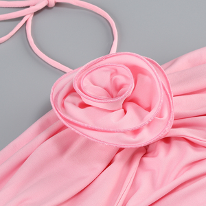 Nouvelle robe de soirée à col plissé sexy au design minimaliste, robe mini à fleurs décorative ajustée pour femmes - Product Image 6
