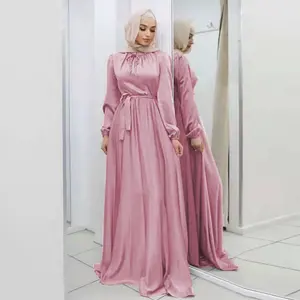 OUDINA Usine Nouveau Dubaï Turquie Élégant Satin Long Swing Femmes Robe Musulmane Robes Abaya