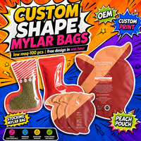 Sacs en Mylar découpés sur mesure, forme spéciale, panneau avant transparent, finition brillante, emballage refermable réutilisable pour l'affichage de la marque en détail