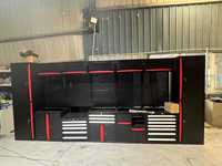 Système d'armoires de rangement modulaires PULS pour garage avec plan de travail en acier inoxydable, armoire murale, unité de tiroirs, chariot à outils pour atelier