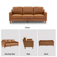 Canapé 3 places en cuir PU style milieu du siècle, pieds en bois massif, pour salon et appartement - Vente en gros