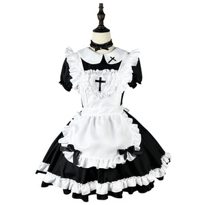 Japanese Style Maid Dress Women Short Sleeve Cosplay Costume Anime Role Play Outfit Black White Polyester Fall 2022 - Product Image 5