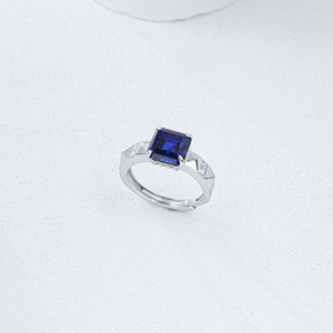Women's 925 Silver Sapphire Ring <b>Princess</b> Cut Gemstone Prong Setting Classic Engagement Geometric Style - Product Image 1