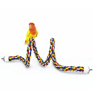Qbellpet jual cepat warna-warni tali katun Perch burung dengan bel memanjat Bar burung Bungee mainan burung beo mengunyah mainan - Product Image 2