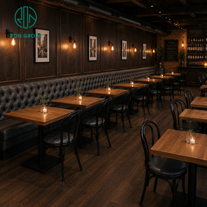 Muebles de Restaurante Ron, Mesa Cuadrada Comercial de Madera con Juego de Sillas, Asientos de Cuero Acolchado en Forma de L para Cafetería YYUS-86 YYUS - Product Image 3