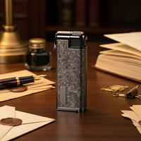 Briquet à gaz portable JIFENG JF-121 au design classique en métal gaufré, rechargeable pour pipe à tabac, utilisation en extérieur