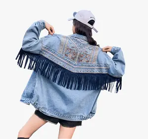 2020春オシャレでスタイリッシュなカジュアルな中国風フグレディジーンズジャケット刺繍タッセル女性デニムジャケット