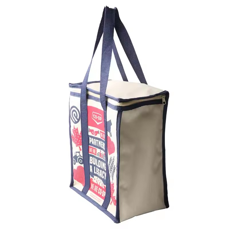 Custom design printed zippered canvas tote cooler bag for picnic