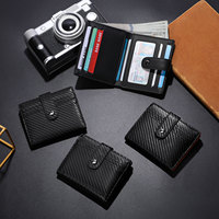 Portefeuille court pour femme en fibre de carbone, best-seller, RFID, simple, à deux volets, en cuir PU, porte-monnaie portable, porte-cartes à pression