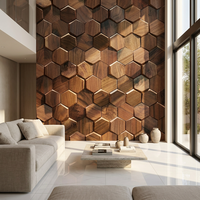 SHENGHANG Panneau mural décoratif en mosaïque 3D nid d'abeille artistique en bois de noyer noir massif, carreaux en relief pour salon et fond TV