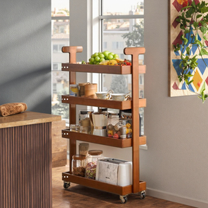 이동식 다층 대나무 카트 보관 주최자 트롤리 선반 스튜디오 다이닝 주방 거실 용 바퀴 - Product Image 4