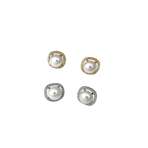 Kaiming S925 Sterling <b>Silver</b> Pearl <b>Stud</b> Earrings With Zircon Circular Geometry Everyday Wear - Product Image 5