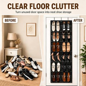 Over The Door <b>Shoe</b> Organizer 24 Pockets Crystal Clear Storage Rack For Closet With Metal <b>Hooks</b> Black Hanging <b>Shoe</b> Rack - Product Image 2