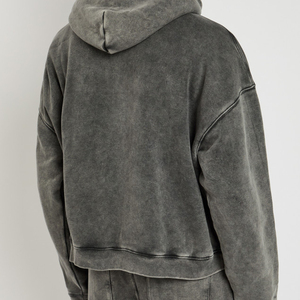Campione gratuito <span class=keywords><strong>Zip</strong></span> up Top di alta qualità Pullover 100 cotone lavato acido felpe logo privato nero <span class=keywords><strong>con</strong></span> cappuccio - Product Image 2