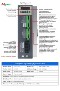 Allgreen 110mm 12/16/20Nm Controlador de Servomotor Híbrido de Circuito Cerrado 3PH220V 6A para Motores Paso a Paso Nema42 con Codificación de Pulsos+Dirección 1000PPR - Product Image 2
