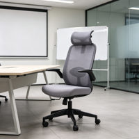 Chaise de bureau ergonomique moderne en tissu maillé avec appui-tête réglable, soutien lombaire et accoudoirs réglables, pivotante pour atelier