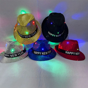 Cappello Fedora con Paillettes LED per Capodanno, Accessorio Luminoso per Feste, Concerti, Carnevale, Spettacoli Teatrali, Unisex per Adulti - Product Image 1
