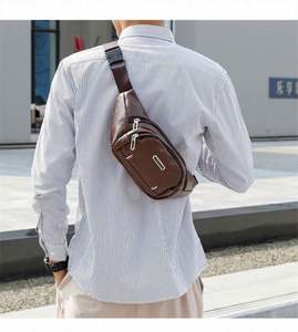 Free Sample One Color Small <b>Retro</b> logo Designer Cell <b>Phone</b> Men Patent Pu Leather Hip Fanny Pack for Teens - Product Image 5