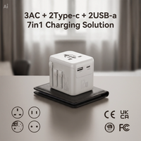 Adaptateur de voyage universel tout-en-un 12W PD avec chargeur iPhone et ports USB-A et Type-C, charge rapide pour les voyages internationaux et les téléphones