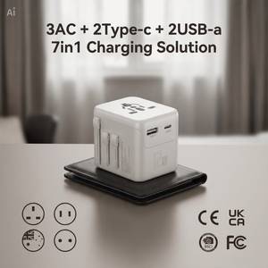 Adaptateur de voyage universel tout-en-un 12W PD avec <span class=keywords><strong>chargeur</strong></span> <span class=keywords><strong>iPhone</strong></span> et ports USB-A et Type-C, charge rapide pour les voyages internationaux et les téléphones - Product Image 1