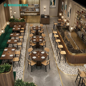 เฟอร์นิเจอร์ร้านอาหารบิสโทรระดับไฮเอนด์ โซฟาหนังสีเขียว เคาน์เตอร์บาร์หินอ่อน โต๊ะและเก้าอี้รับประทานอาหารไม้ - Product Image 1