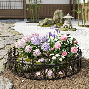 Round Cast Iron Garden <b>Fence</b> Elegant Black Ornamental Edging for Landscape Decor - Product Image 4