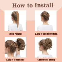 Extensions de cheveux synthétiques Amygirl multicolores, ondulées et bouclées, auto-adhésives, avec pince courte, pour queue de cheval ou chignon désordonné