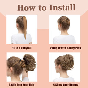 Extensions de <span class=keywords><strong>cheveux</strong></span> synthétiques ondulés et bouclés multicolores, queue de cheval à pince courte et <span class=keywords><strong>chignon</strong></span> désordonné, branches de <span class=keywords><strong>cheveux</strong></span> pliables - Product Image 4