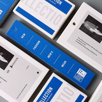 Étiquette suspendue personnalisée à surface martelée, ensemble de trois pièces, bleu roi, œillets assortis, cordon en papier épais, étiquetage de marque en denim