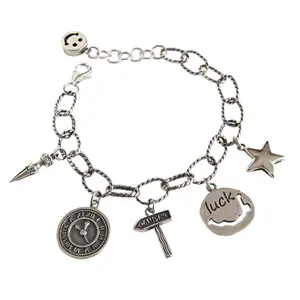 Vintage Smile Star Luck Rivetten-Münze hohle Kette 925 Sterlingsilber-Armband