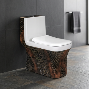 WC monobloc carré doré de luxe, toilette moderne en céramique à double chasse haute efficacité pour hôtel de luxe - Product Image 4