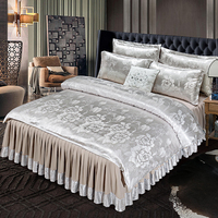 Vente en gros jupe de lit 4 pièces en satin européen brodé en jacquard housse de couette ensemble de literie TWIN QUEEN KING SIZE