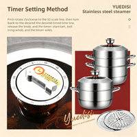 Yuedisi Minuteur Modèle Acier Inoxydable Cuiseur Vapeur 3 Niveaux Double Fond Marmite à Vapeur