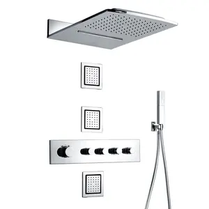 Contemporary in wall shower mixer system wall mounted shower set 5 handle brass bathroom thermostatic mixer bath & shower faucet