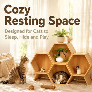 บ้านแมวทรงหกเหลี่ยมไม้ธรรมชาติแบบโมดูลาร์อเนกประสงค์ - Product Image 4