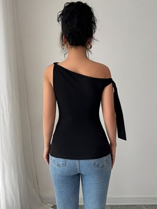 <span class=keywords><strong>Top</strong></span> Sexy da Donna Senza Maniche con Scollatura Profonda, Tessuto Traspirante in Maglia, Logo Frontale, Vendita all'Ingrosso, Elegante con Nastri e Volant - Product Image 3