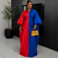 Robe longue de soirée élégante en satin color block pour femme, avec manches bouffantes et drapé, style kaftan, mode sur mesure OEM ODM, vente en gros